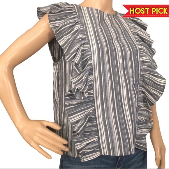 Lucca Tops - LUCCA | STRIPED SHORT SLEEVE RUFFLED TOP